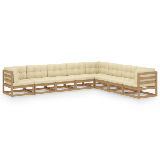 8-piece garden lounge set with cushions honey brown solid pine