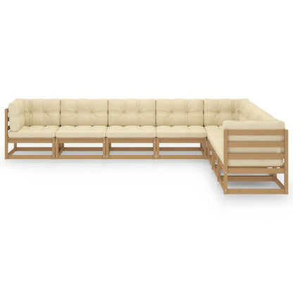 8-piece garden lounge set with cushions honey brown solid pine