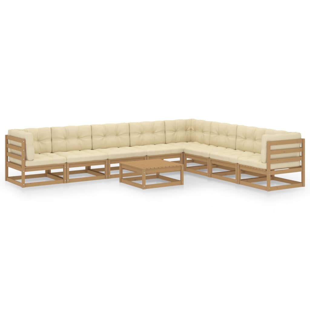 9-piece garden lounge set with cushions honey brown solid pine