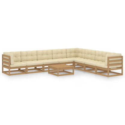 9-piece garden lounge set with cushions honey brown solid pine