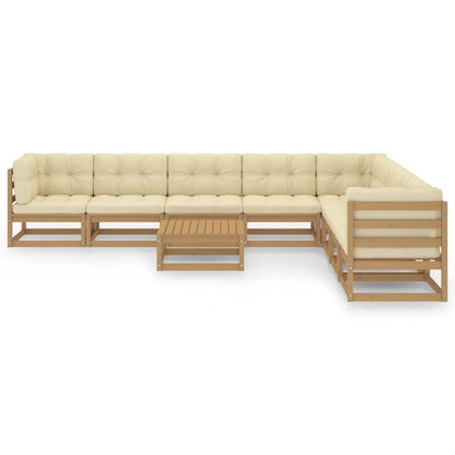 9-piece garden lounge set with cushions honey brown solid pine