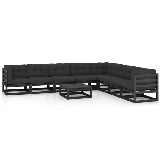 9-piece garden lounge set with cushions black solid pine