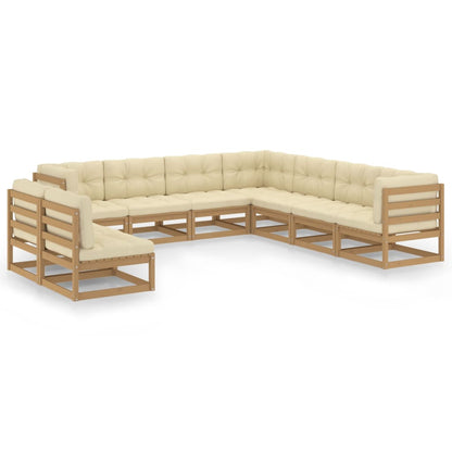 9-piece garden lounge set with cushions honey brown solid pine