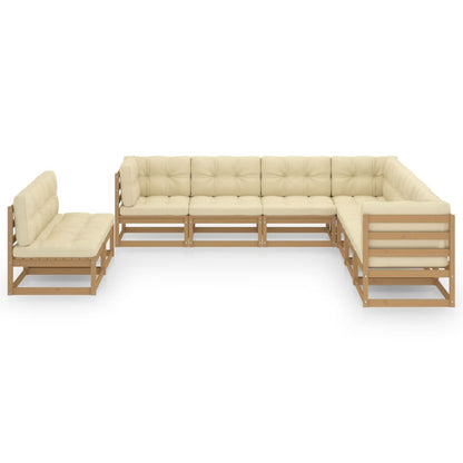 9-piece garden lounge set with cushions honey brown solid pine