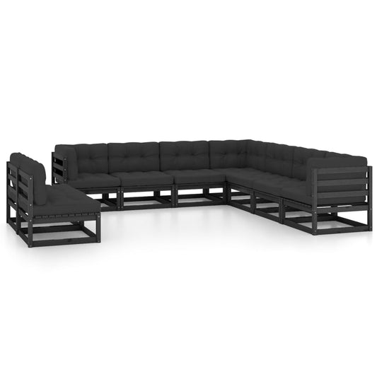 9-piece garden lounge set with cushions black solid pine