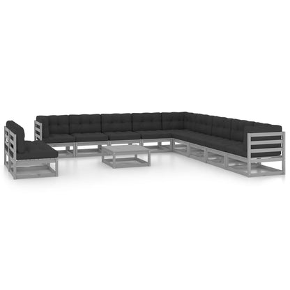 12 kom. Vrtna garnitura za sjedenje s jastucima Siva masivna borovina