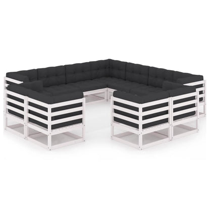 11 kom. Vrtna garnitura za sjedenje s jastucima od bijelog punog bora