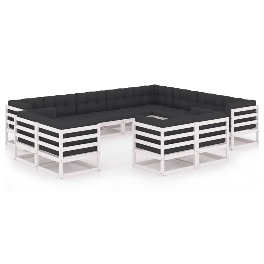 12 kom. Vrtna garnitura za sjedenje s jastucima od bijelog punog bora