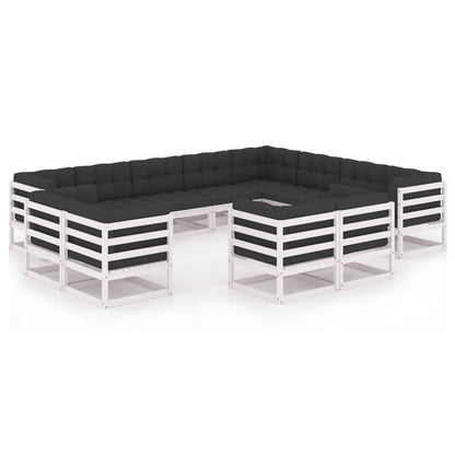 12 kom. Vrtna garnitura za sjedenje s jastucima od bijelog punog bora