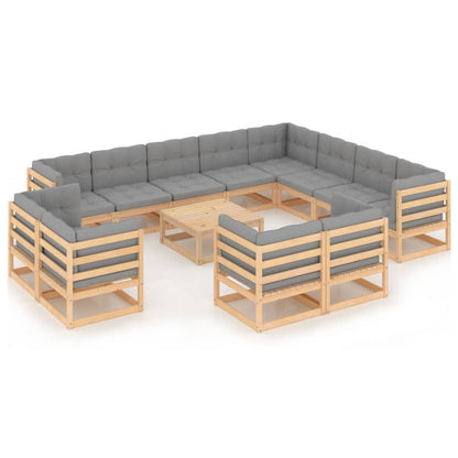 13-piece garden lounge set with cushions solid pine