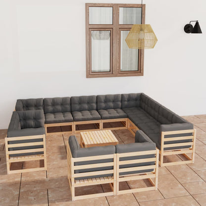 13-piece garden lounge set with cushions solid pine