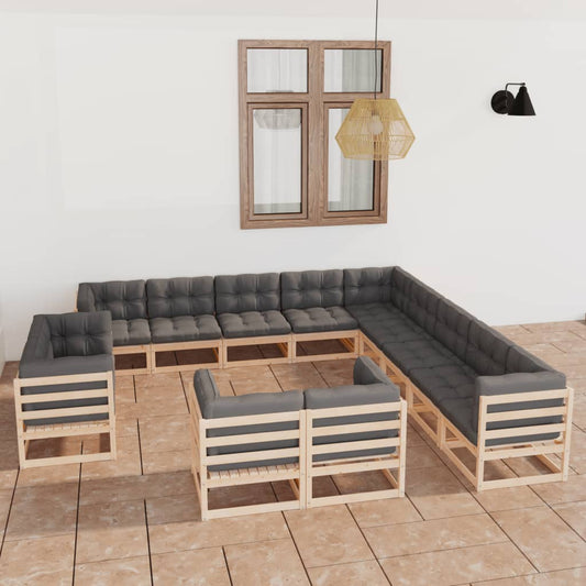 13-piece garden lounge set with cushions solid pine
