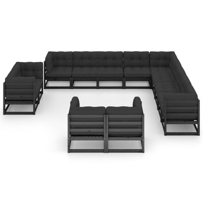 13-piece garden lounge set with cushions black solid pine