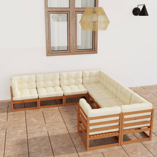 8-piece garden lounge set with cushions honey brown solid pine