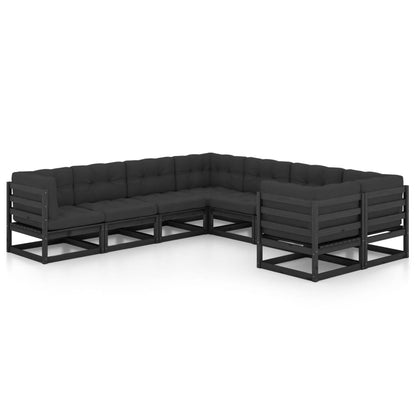 8-piece garden lounge set with cushions black solid pine