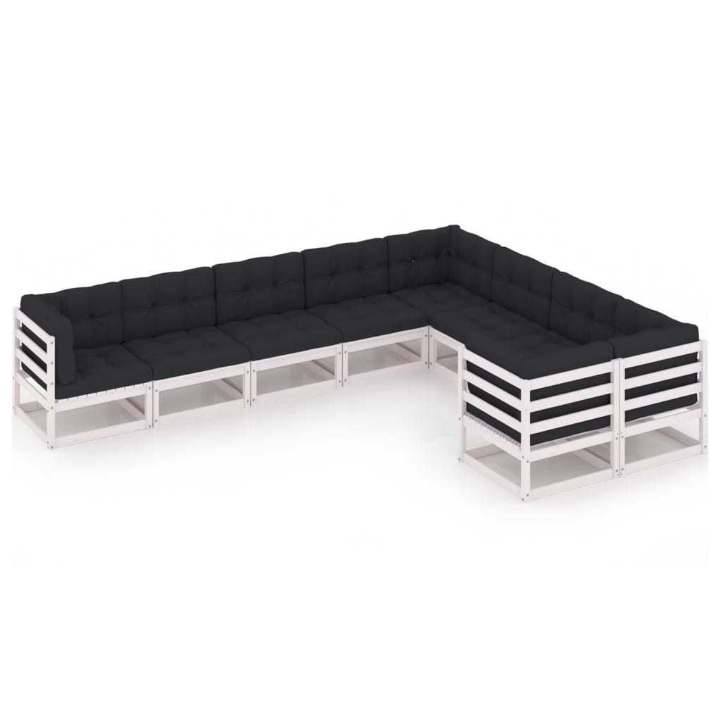 9-piece garden lounge set with cushions white solid pine