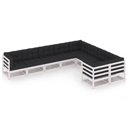 9-piece garden lounge set with cushions white solid pine