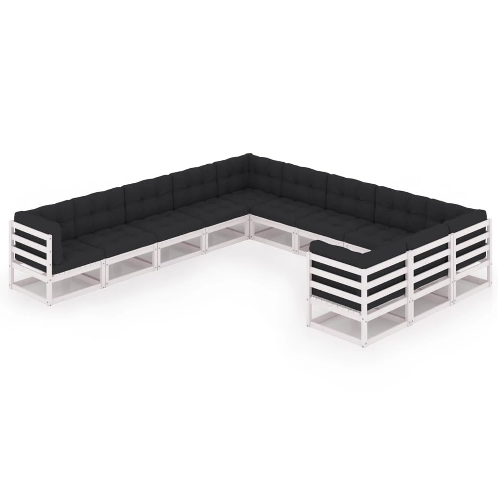 11 kom. Vrtna garnitura za sjedenje s jastucima od bijelog punog bora