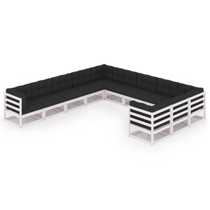 11 kom. Vrtna garnitura za sjedenje s jastucima od bijelog punog bora