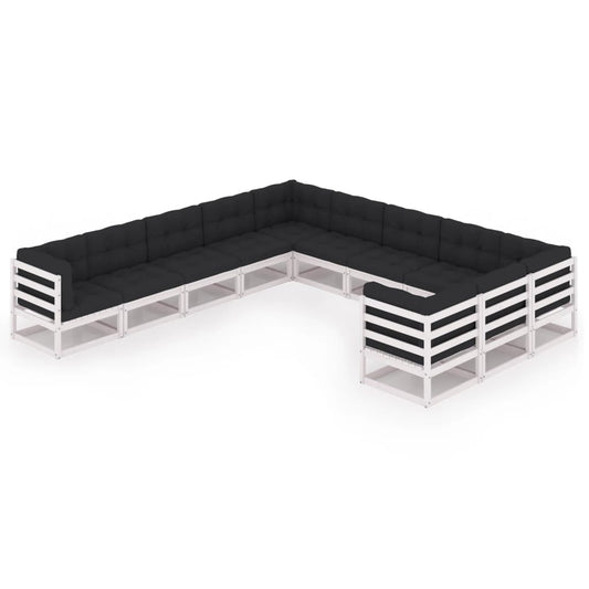 11 kom. Vrtna garnitura za sjedenje s jastucima od bijelog punog bora