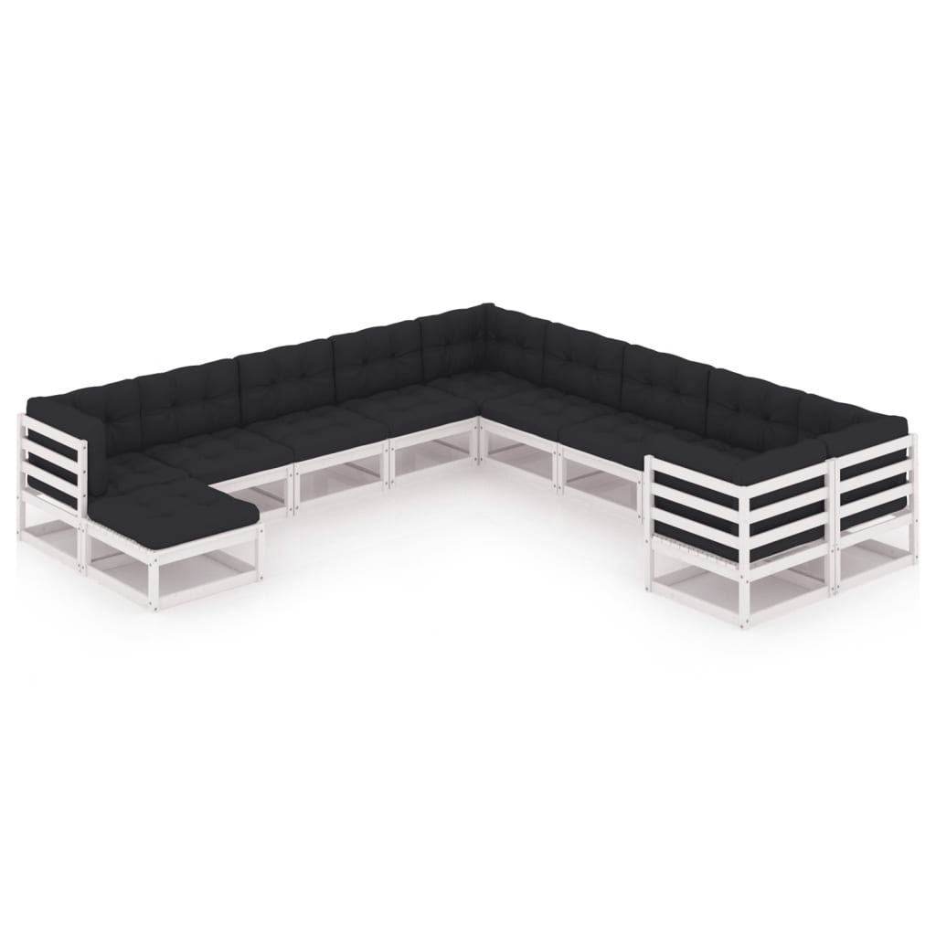 11 kom. Vrtna garnitura za sjedenje s jastucima od bijelog punog bora