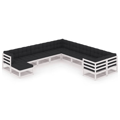 11 kom. Vrtna garnitura za sjedenje s jastucima od bijelog punog bora