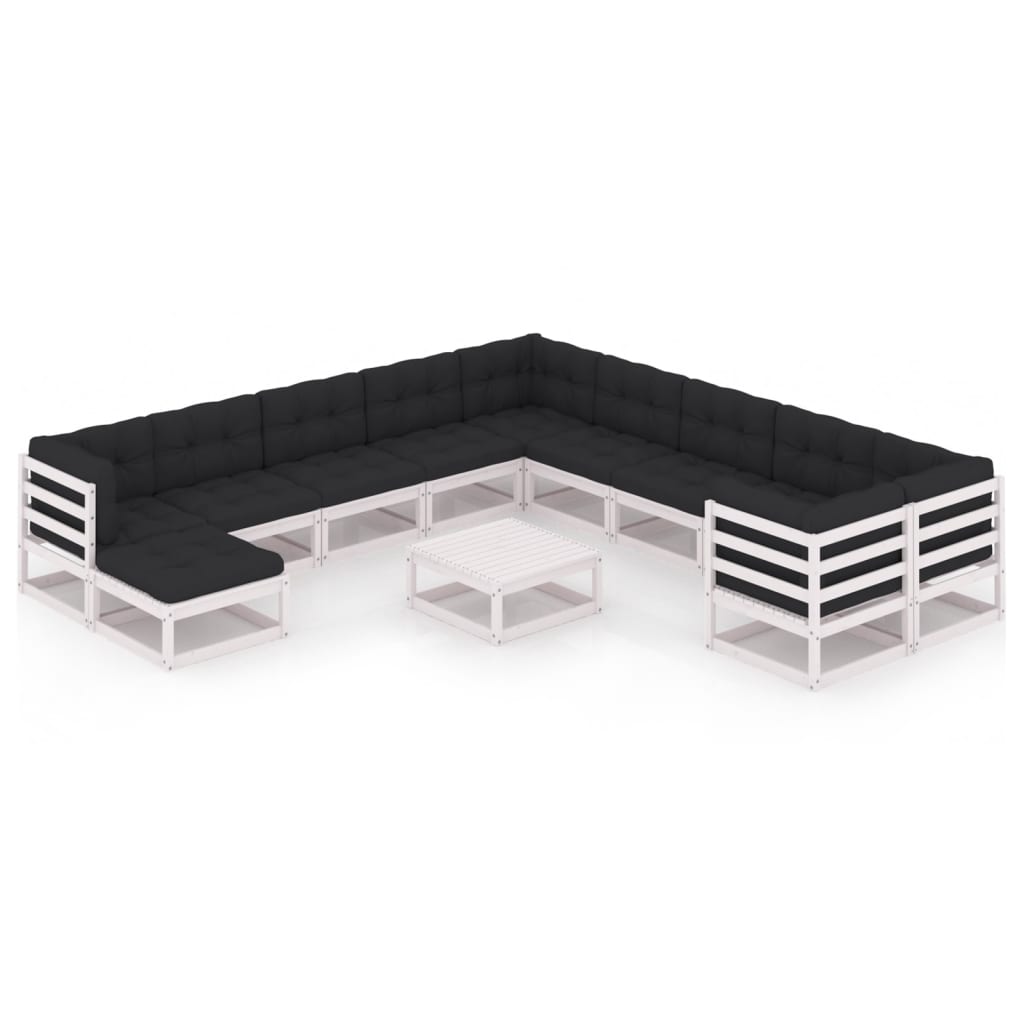 12-tlg. Garten-Lounge-Set mit Kissen Weiß Massivholz Kiefer