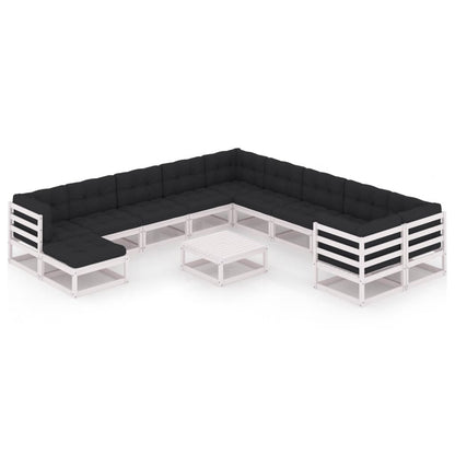 12-tlg. Garten-Lounge-Set mit Kissen Weiß Massivholz Kiefer