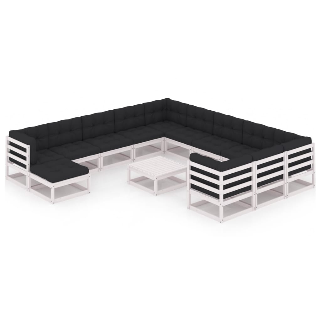 13-piece garden lounge set with cushions white solid pine