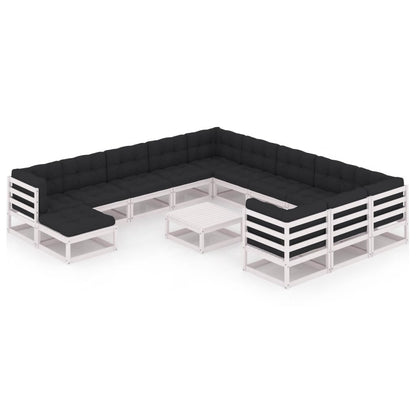 13-piece garden lounge set with cushions white solid pine