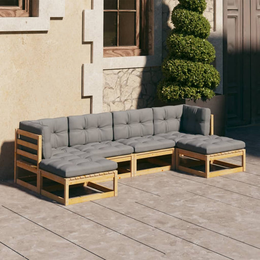 6-piece garden lounge set with cushions solid pine