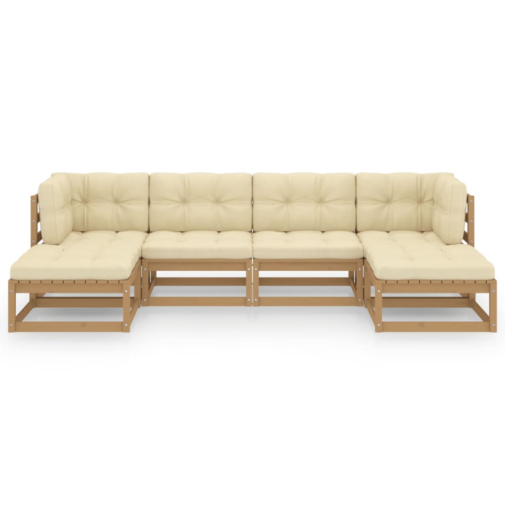 6-tlg Garten-Lounge-Set mit Kissen Honigbraun Massivholz Kiefer