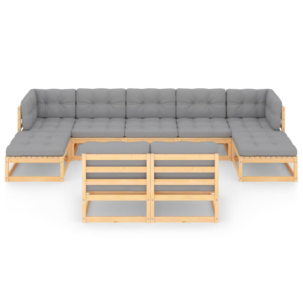 9-tlg. Garten-Lounge-Set mit Kissen Massivholz Kiefer