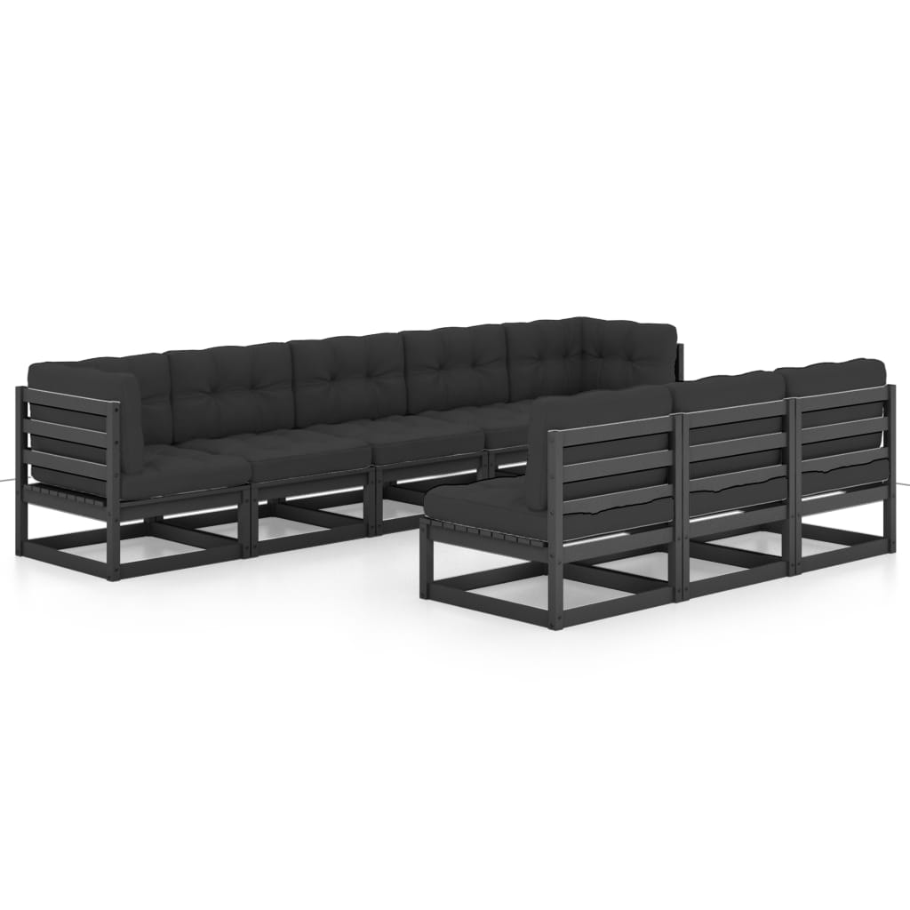 8-piece garden lounge set with cushions black solid pine
