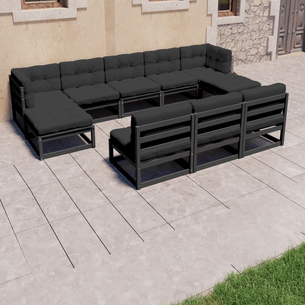 8-piece garden lounge set with cushions black solid pine