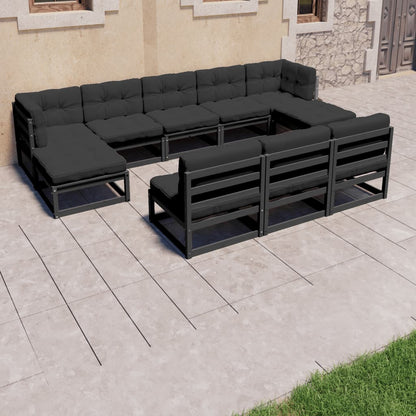 8-piece garden lounge set with cushions black solid pine