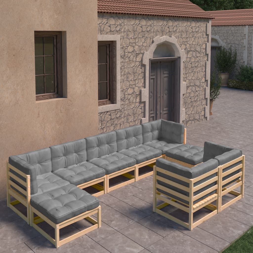 9-piece garden lounge set with cushions solid pine