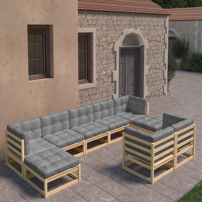 9-piece garden lounge set with cushions solid pine