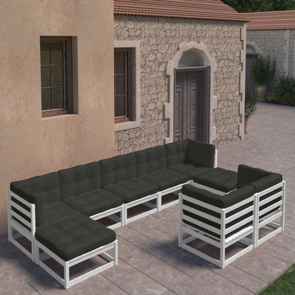9-piece garden lounge set with cushions white solid pine