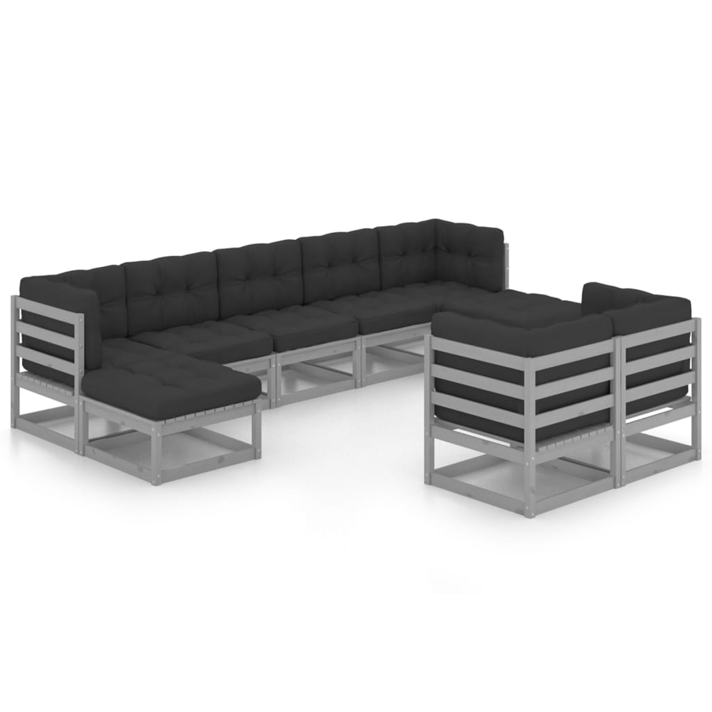 9-piece garden lounge set with cushions grey solid pine