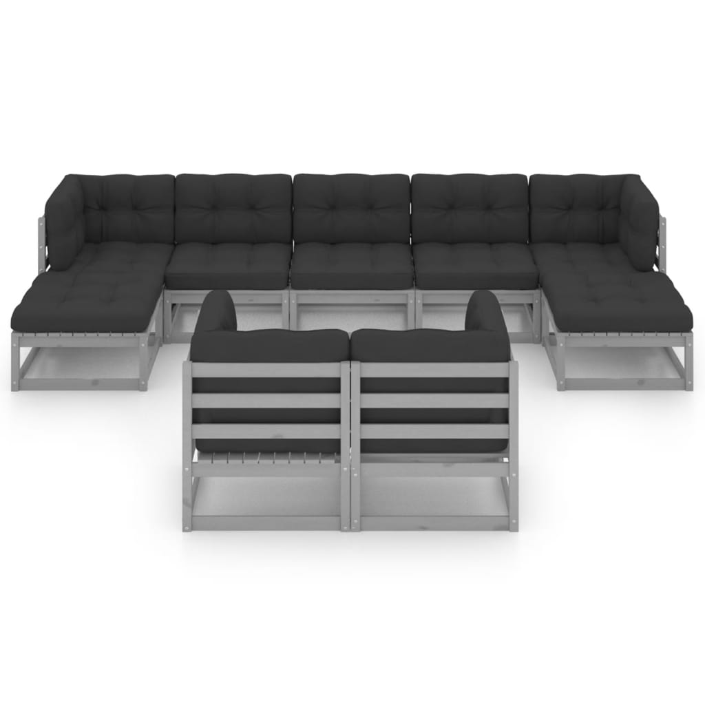 9-piece garden lounge set with cushions grey solid pine