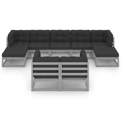 9-piece garden lounge set with cushions grey solid pine