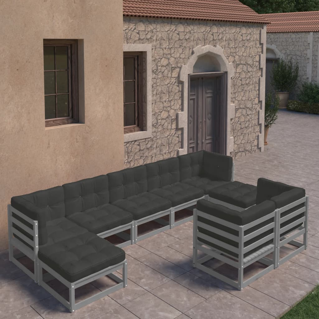 9-piece garden lounge set with cushions grey solid pine
