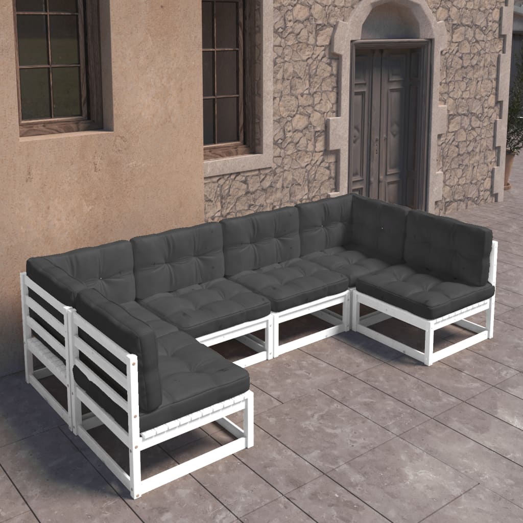 6-piece garden lounge set with cushions white solid pine