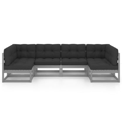 6-piece garden lounge set with cushions grey solid pine