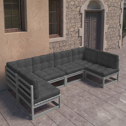 6-piece garden lounge set with cushions grey solid pine