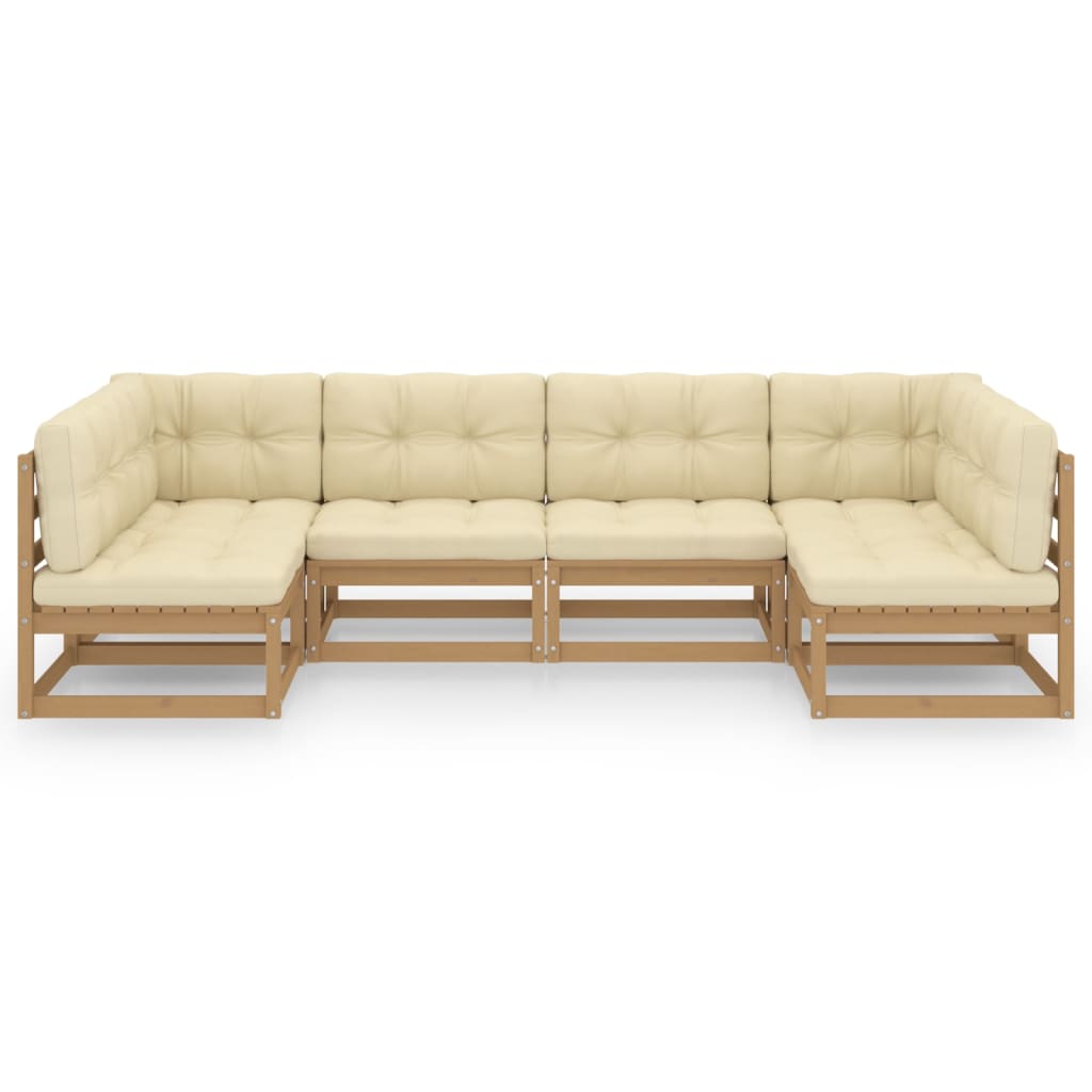 6-piece garden lounge set with cushions honey brown solid pine