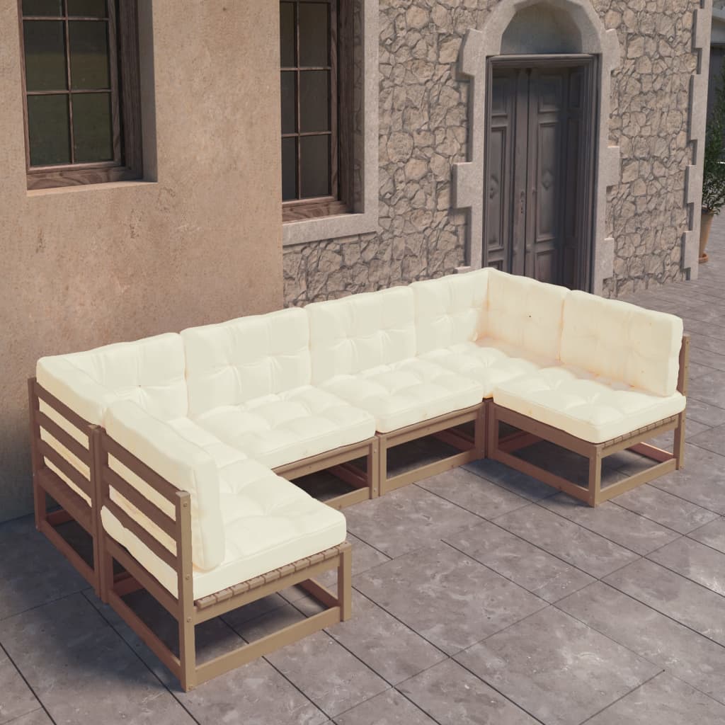 6-piece garden lounge set with cushions honey brown solid pine