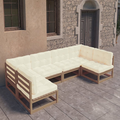 6-piece garden lounge set with cushions honey brown solid pine