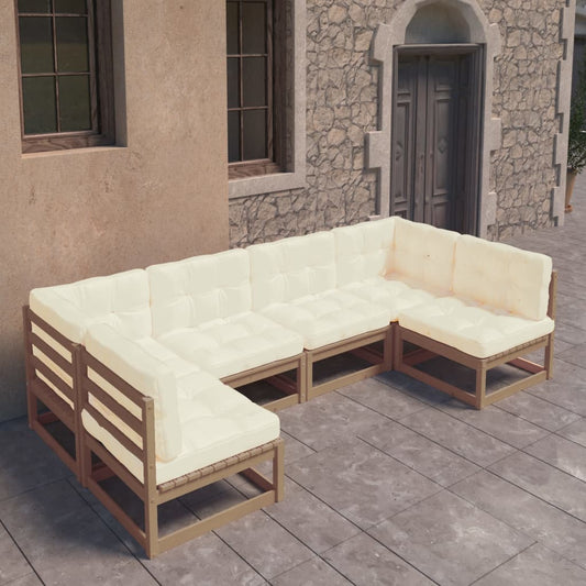 6-piece garden lounge set with cushions honey brown solid pine